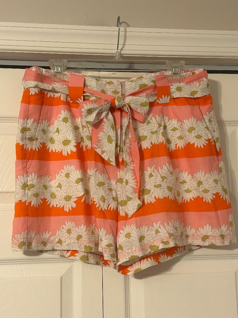 SPARTINA 449 Sz 8 Pink Orange Audubon Daisy Stripe Print Aria Belted Shorts